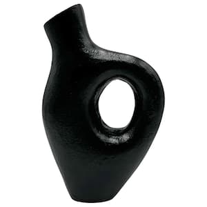 12 in. Decorative Metal Abstract Vessel Vase in Black
