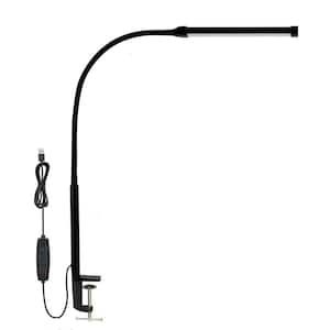 27 in. Black Dimmable LED Desk Lamp with Clamp, 3 Modes, 10 Brightness, Long Flexible Gooseneck and USB Adapter Included