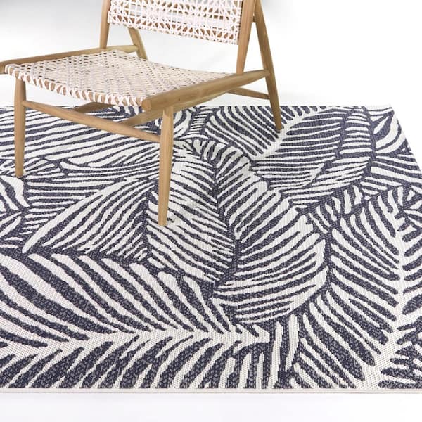 Blue 8 ft. x 10 ft. Palm Indoor/Outdoor Area Rug