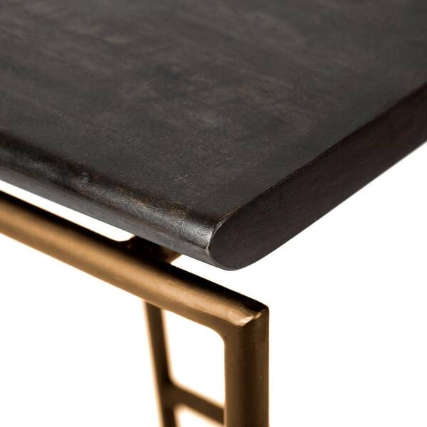 Givens 24.25 in. Seat Height Brown Wood Seat Gold Metal Frame Stool