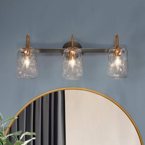 LNC Modern 24 in. Gunmetal Gray and Brass Vanity Light 3-Light ...