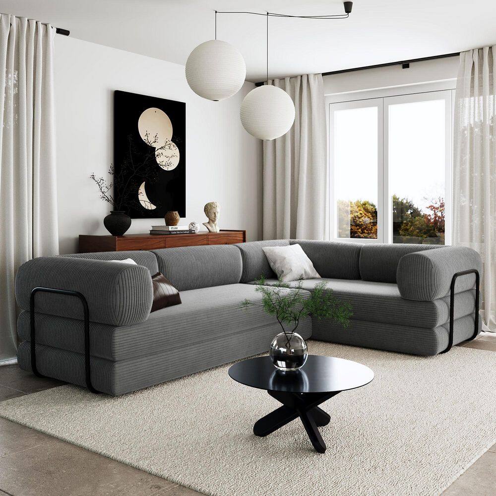 115 in. Round Arm Polyester Sectional Sofa in Gray price history on PriceWatchPro