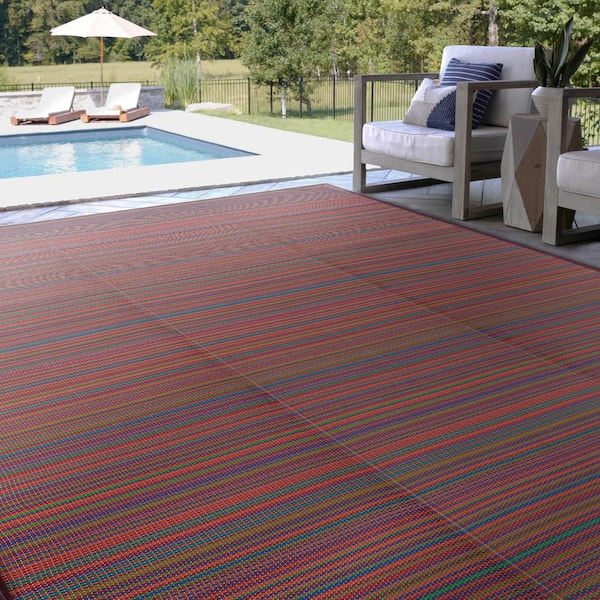 Luna Red 5 ft. x 7 ft. Stripes Indoor/Outdoor Area Rug