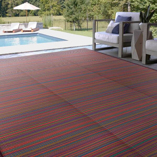 Luna Red 8 ft. x 10 ft. Stripes Indoor/Outdoor Area Rug