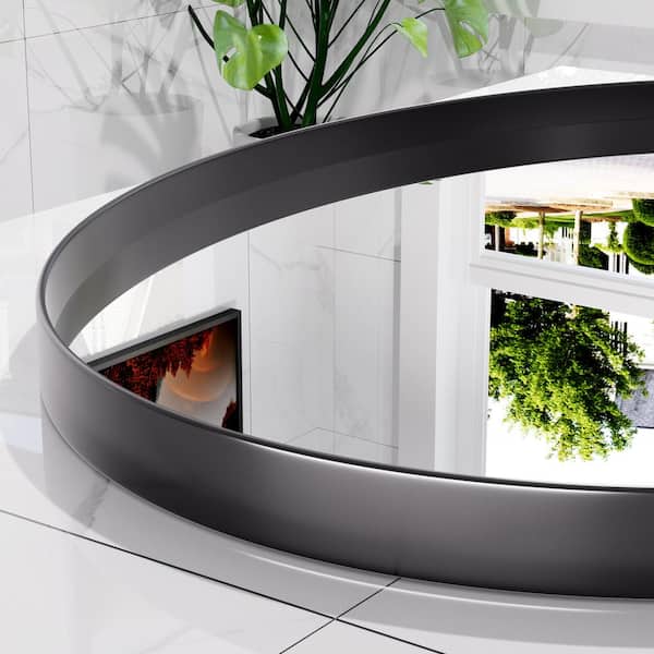 24 in. W x 36 in. H Medium Oval Iron Framed Wall Mounted Bathroom Vanity Mirror Wall Mirrors in Black