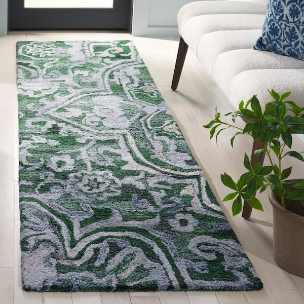 Marquee 2 ft. x 8 ft. Green/Beige Abstract Floral Runner Rug