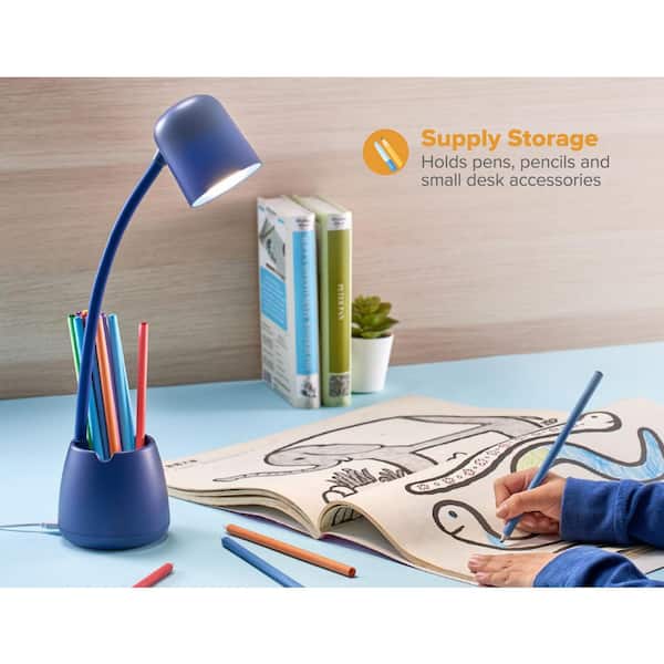 16 in. Dimmable Lamp with Storage Cup, 3 Brightness Levels, Touch Sensitive Dimmer, Navy