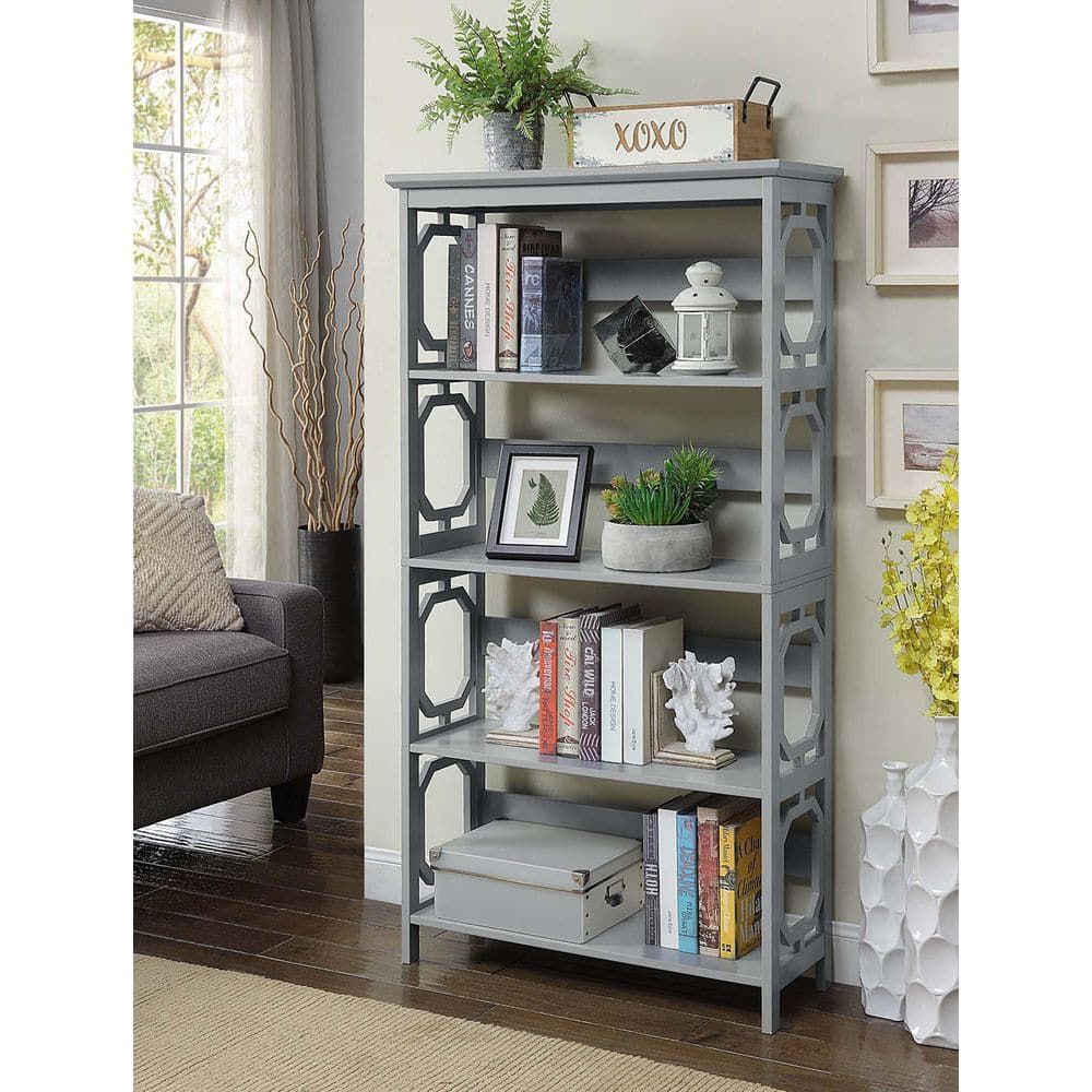 Omega Collection 5-Tier Gray MDF Contemporary Bookcase