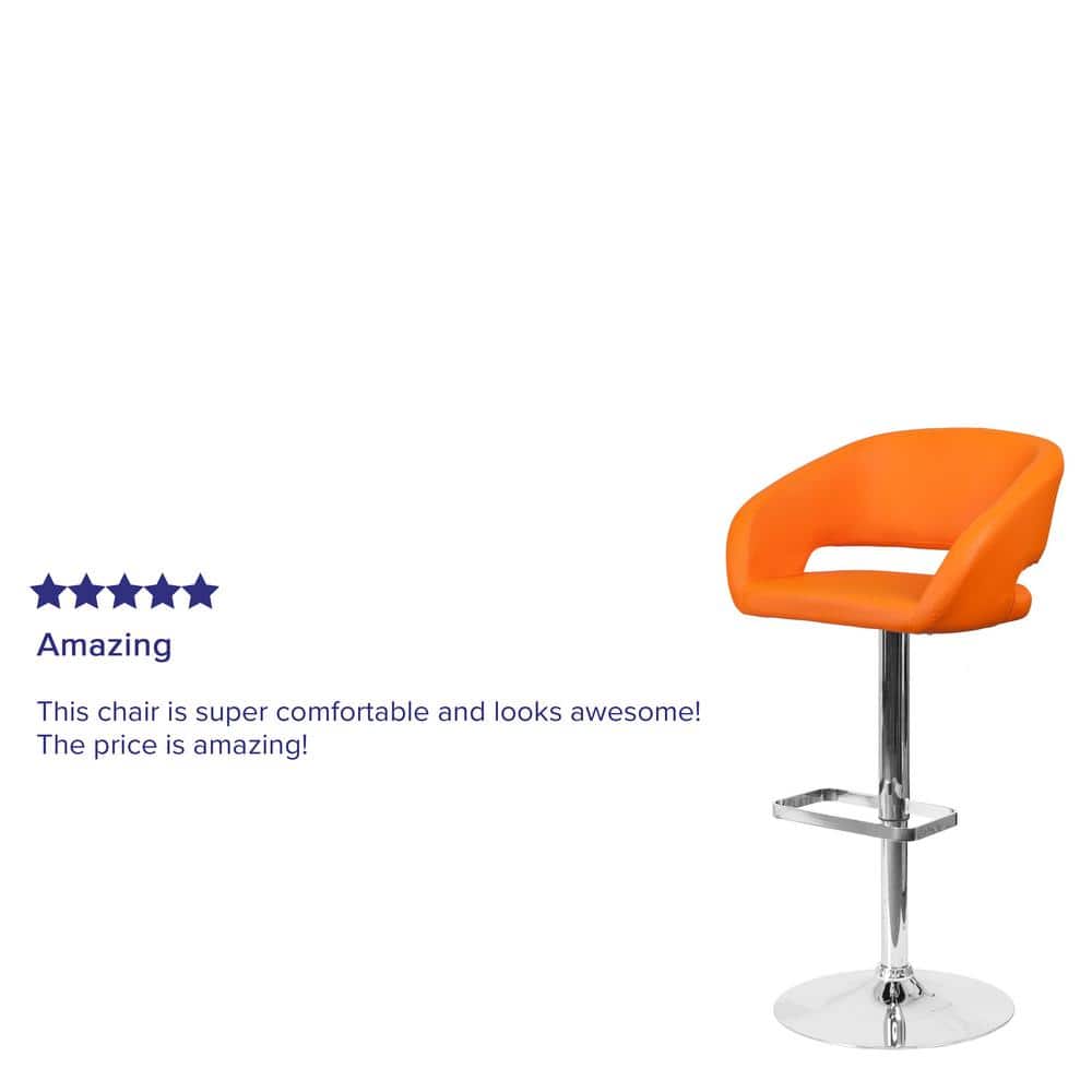 Orange Vinyl Adjustable Height Swivel Barstool with Chrome Base