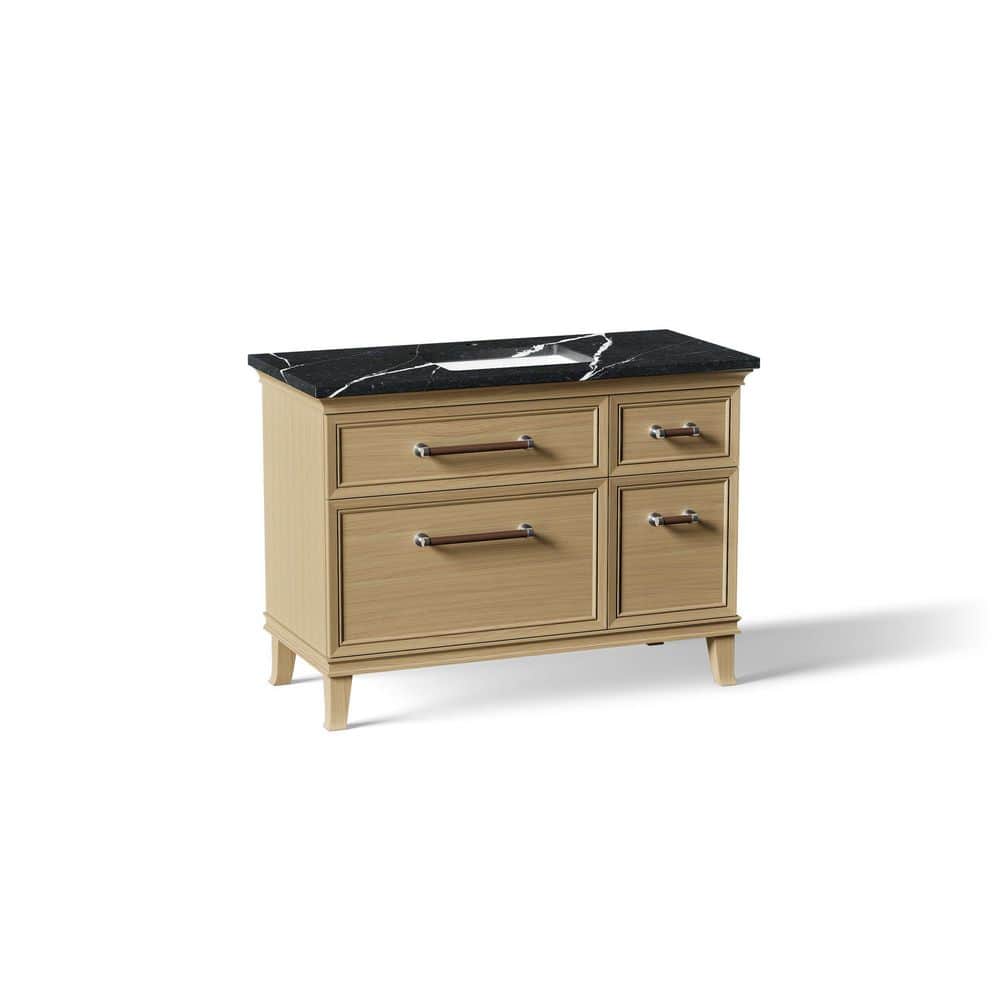 Artifacts 48 in. Freestanding Light Oak Bath Vanity with Black Eternal Marquina Quartz Top And Chrome Hardware