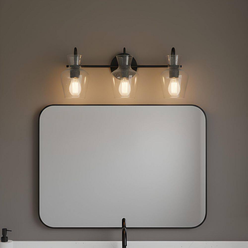 Hollis 22 in. 3-Light Matte Black Vanity Light with Clear Hammered Glass Shades price history on PriceWatchPro