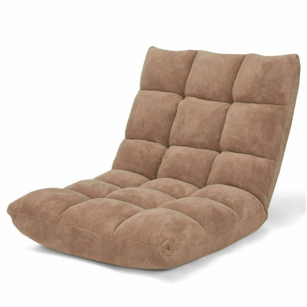 Beige Velvet 14-Position Adjustable Floor Lounge Chair