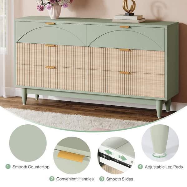 BYBLIGHT Modern 6 Drawer 55 in. Wide Light Green Chest of Drawers with Gold  Metal Handles 6-Drawer Dresser for Bedroom BB-RY0051-SJH - The Home Depot