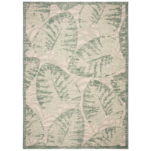 SAFAVIEH Courtyard Beige/Green 8 ft. x 10 ft. Border Leaf Indoor/Outdoor Patio  Area Rug