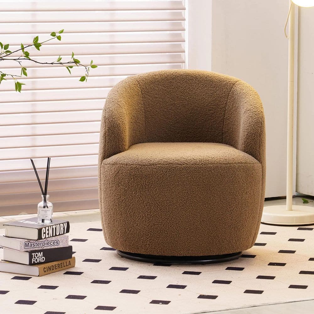Light Brown Fabric Arm Chair with Swivel (Set of 1)