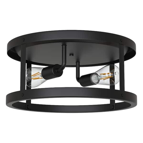 Briignite 2-Light 12.6 in. Matte Black Drum Flush Mount Ceiling Light