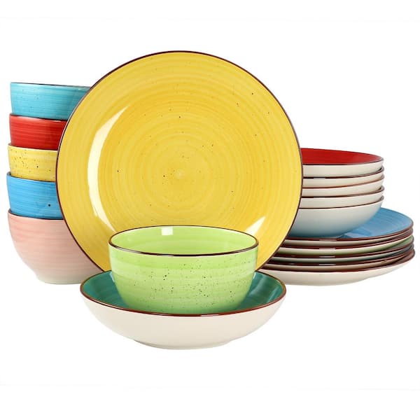 Elama Sebastian 18-Piece Double Bowl Assorted Stoneware Dinnerware Service Set For 6