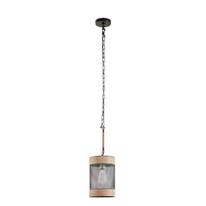60-Watt 1-Light Natural Rope and Metal Mesh Cylinder Pendant Pendant Light, No Bulbs Included