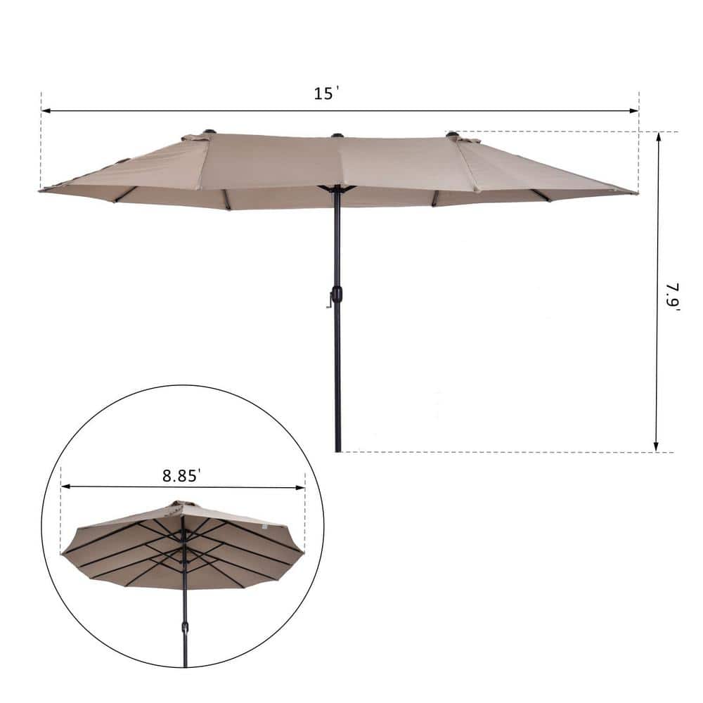 Tan Extra Large Double-Sided Outdoor Patio Umbrella with Crank Handle
