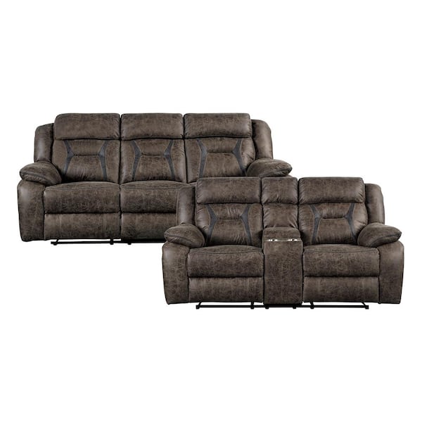 Lazzara Driscoll 84.5 in. W. Pillow Top Arm Microfiber Rectangle 2-Piece Manual Reclining Sofa Set in Dark Brown