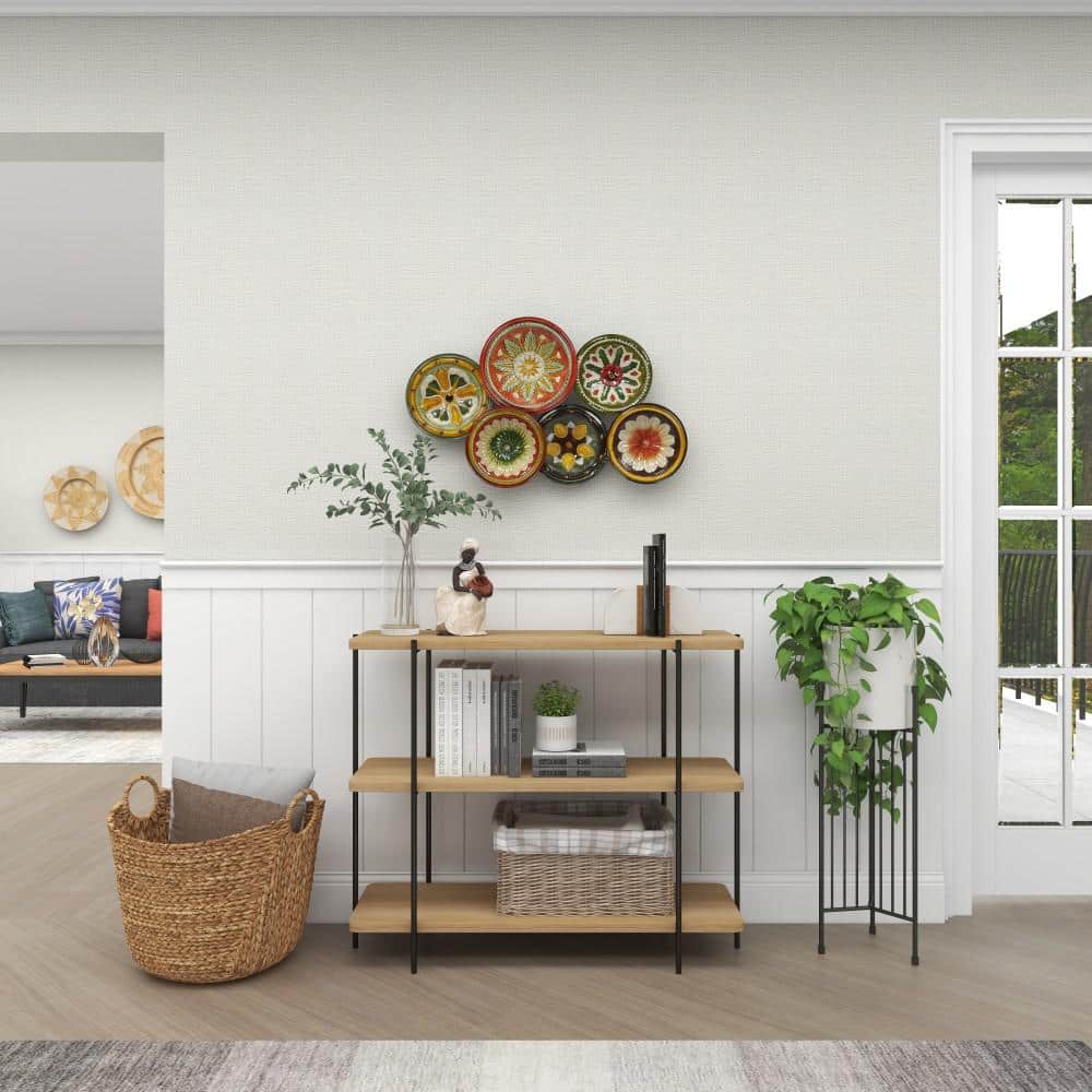 Rustic Floral Metal Wall Sculpture with Multi-Colored Plates, 31"W x 19"H