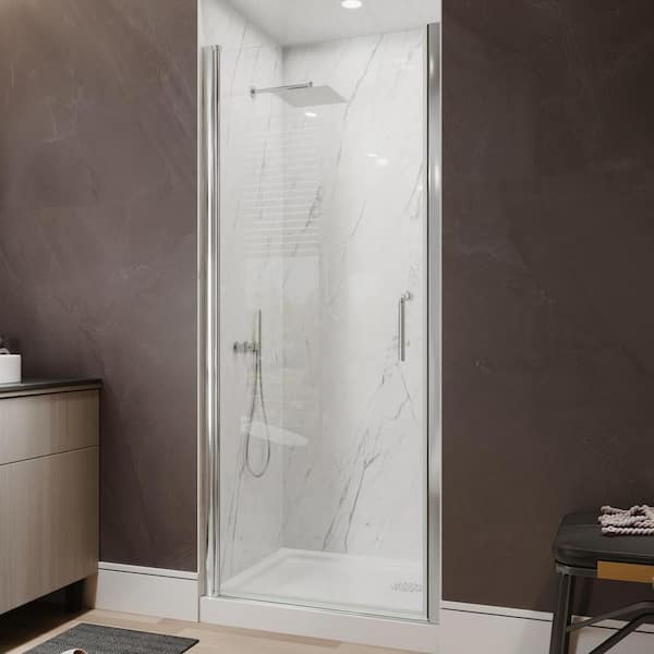 Xspracer Victoria 32 to 33-3/8 in. W x 72 in. H Pivot Swing Frameless Shower Door in Chrome with Clear Glass