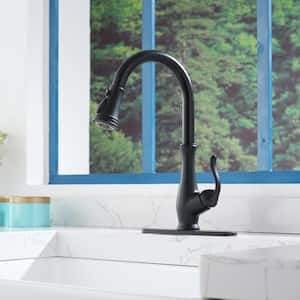 3-Spray Patterns Modern 1.8 GPM Single Handle Pull Down Sprayer Kitchen Faucet with Deck Plate in Matte Black