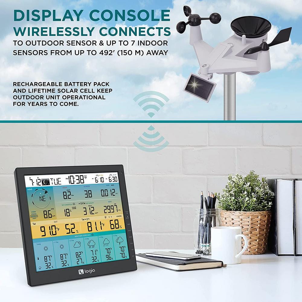 Logia 7-in-1 Wireless Weather Station with Solar Panel and Large Display
