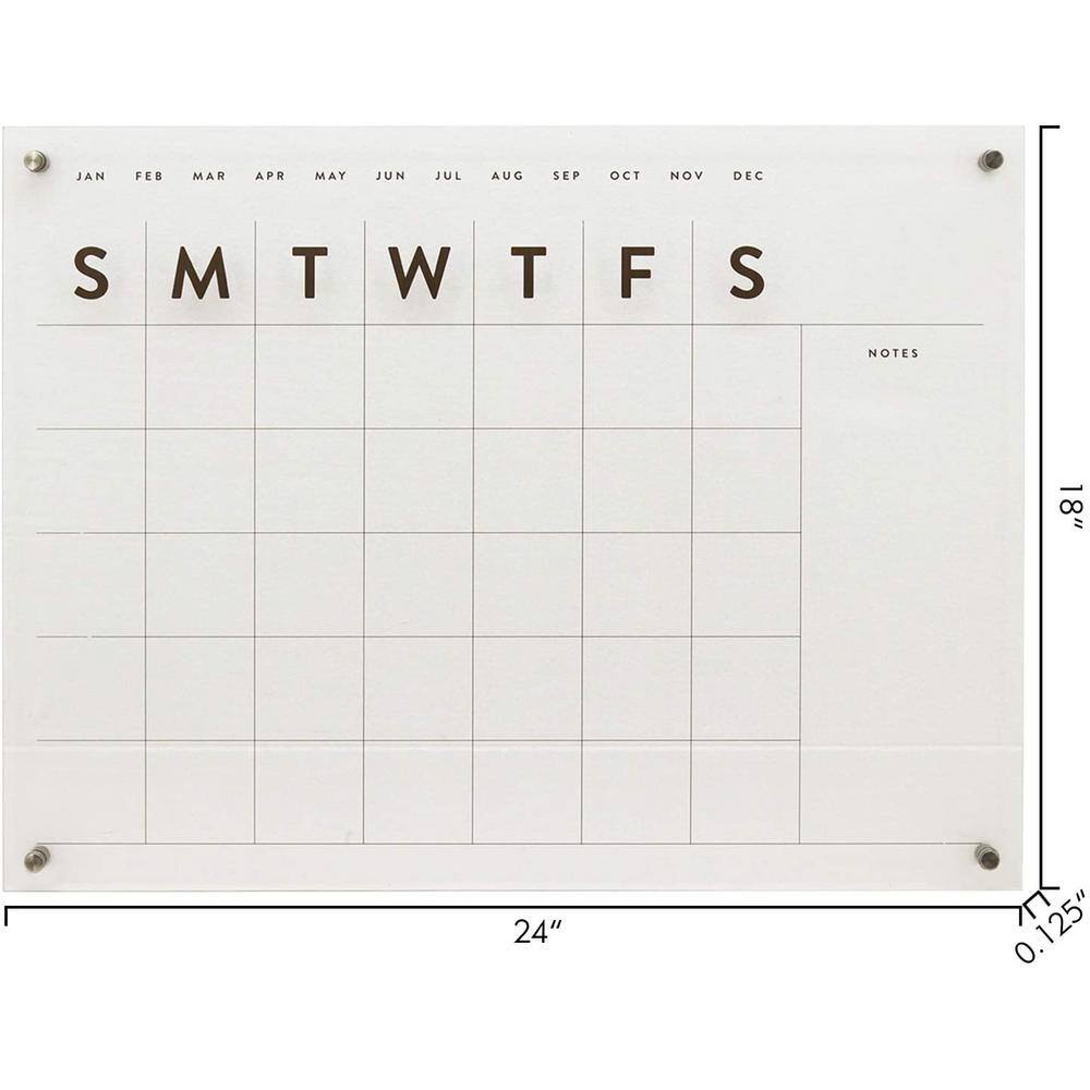 Clear Acrylic Monthly Wall Calendar with Black Accents, 24 x 18 Inches