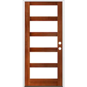 42 in. x 96 in. Modern Hemlock Left-Hand/Inswing 5-Lite Clear Glass Red Chestnut Stain Wood Prehung Front Door