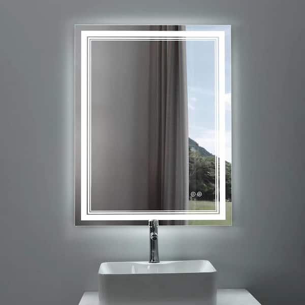 Cesicia 24 in. W x 32 in. H Rectangular Frameless Wall Mount Bathroom Vanity Mirror with LED Front Light Anti-Fog