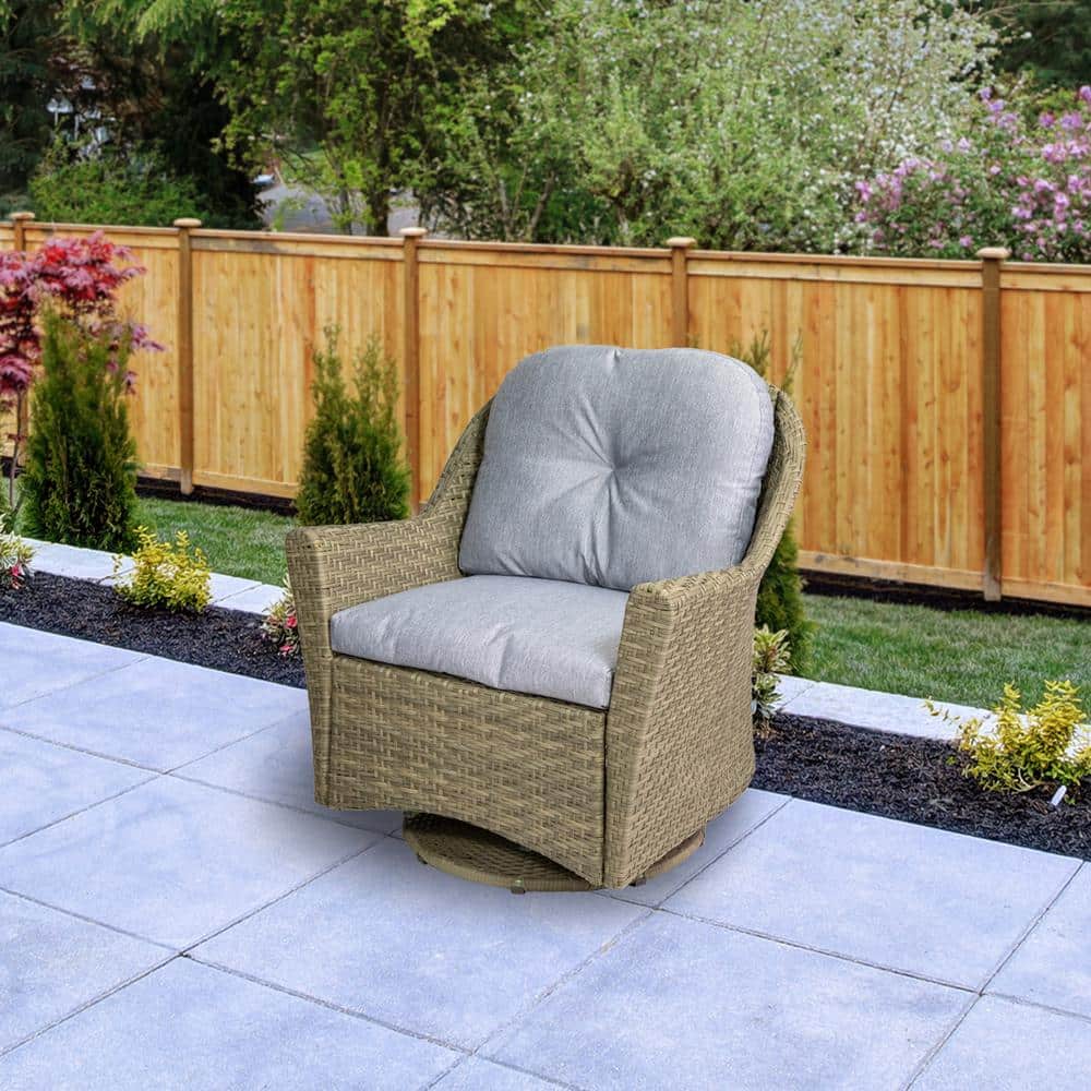 34" Gray Resin Wicker Glider Chair with Gray Cushions