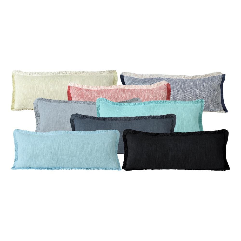 Coastal Navy Blue Cotton Fringe 36" x 14" Rectangular Throw Pillow