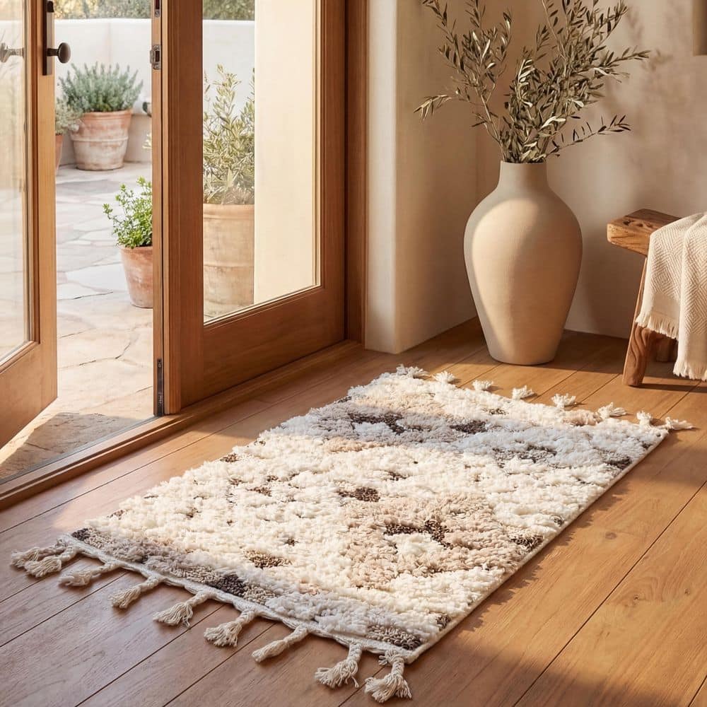 Moroccan Tassel Shag 3 ft. x 5 ft. Ivory/Brown High-Low Geometric Fringe Area Rug price history on PriceWatchPro