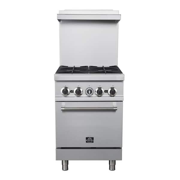 Commerciale 24 Inch Stainless Steel Gas Range, 4 Burners, 120,000 BTU Total, Commercial Range