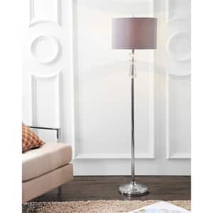 Layla 59.5 in. Clear/Chrome Crystal/Metal Floor Lamp with Gray Shade
