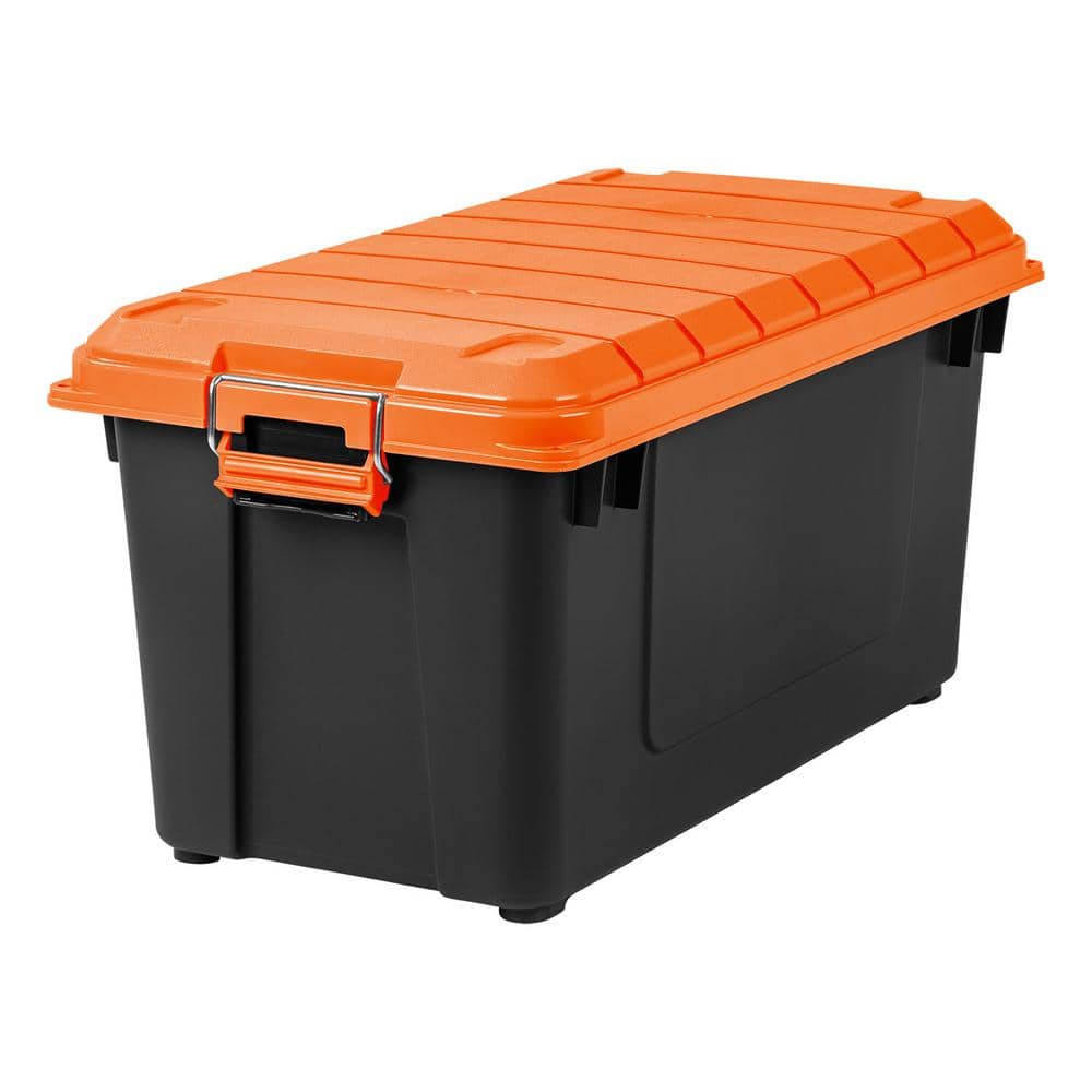 21 Gallon Black and Orange Heavy-Duty Plastic Storage Bins, 3 Pack