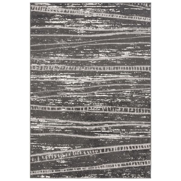 Cottage Gray 8 ft. x 11 ft. Abstract Striped Indoor/Outdoor Area Rug