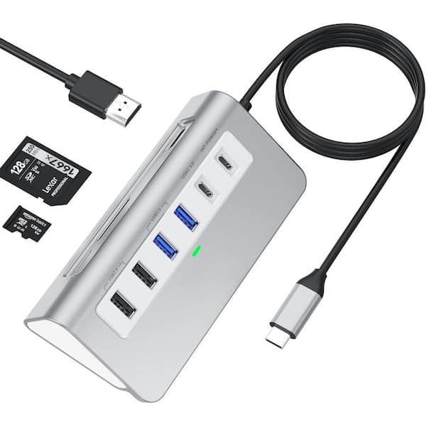 9-in-1 USB Hub Laptop Docking Station with 3. 28ft. Cable, PD 100W, USB-C and 2 USB A 3.0 5Gbps, 2 USB A 2.0, SD/TF Slot