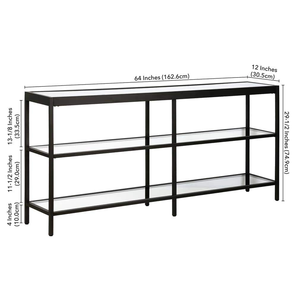 Evelyn Modern Blackened Bronze Console Table with Tempered Glass Shelves