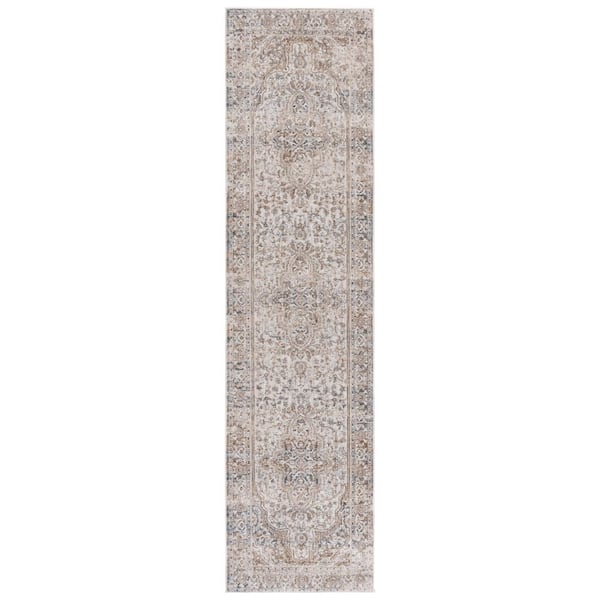 Finley 2 ft. x 10 ft. Beige/Gray Distressed Ornate Runner Rug