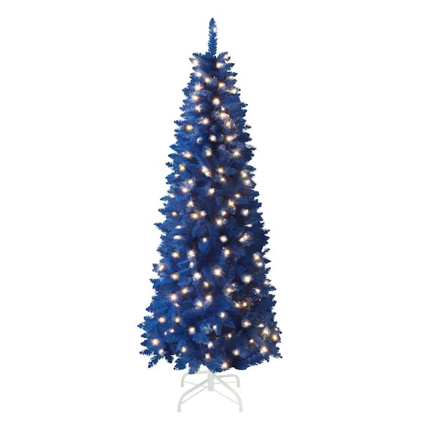 VEIKOUS 6 ft. Pre-Lit LED Artificial Christmas Tree Pencil with Warm White Light, Blue
