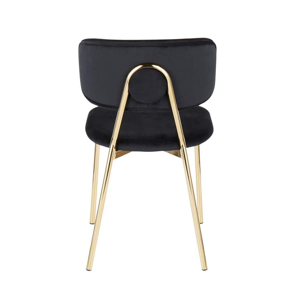 Black Velvet Upholstered Side Chair with Gold Metal Legs - Set of 2