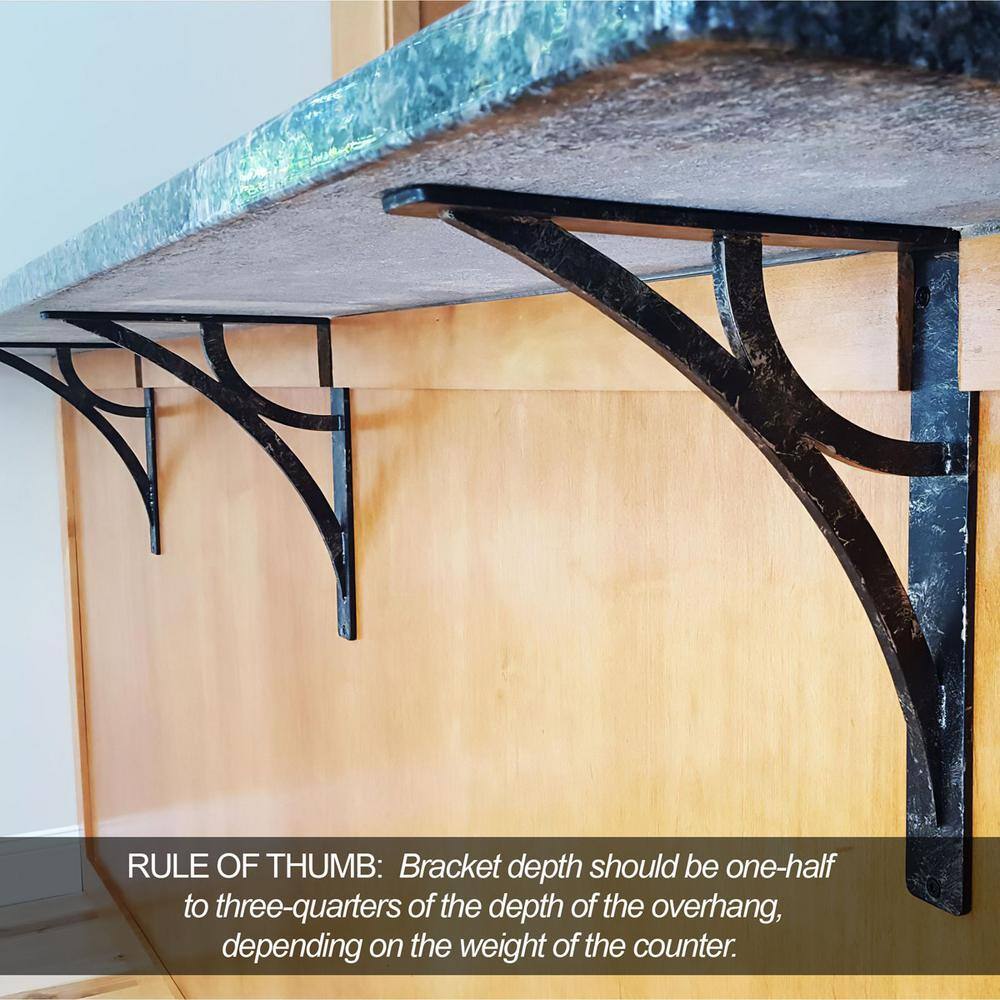 Powder Coated Black Wrought Iron Shelf Bracket with Triple Center Brace