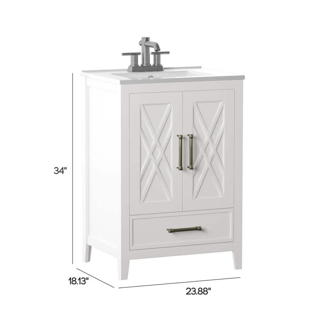 White Freestanding Single Bathroom Vanity with Lower Drawer