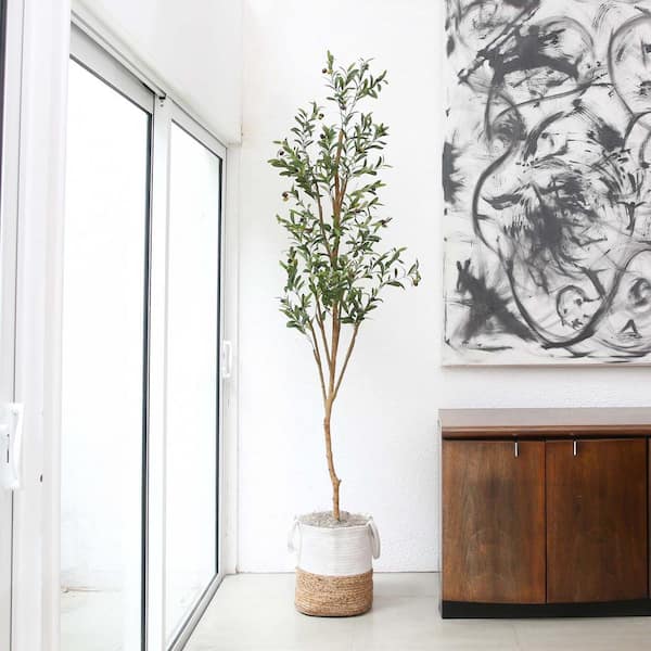 Nearly Natural 7 ft. Artificial Olive Tree with Natural Trunk and