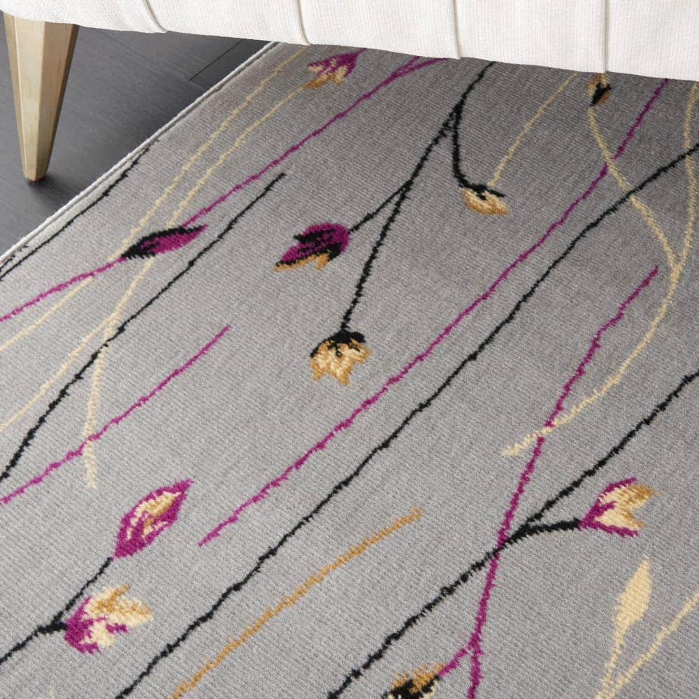 Gray Floral Synthetic Reversible 10' x 14' Area Rug
