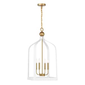Sheffield 60-Watt 4-Light White with Warm Brass Accents Pendant Light, No Bulbs Included