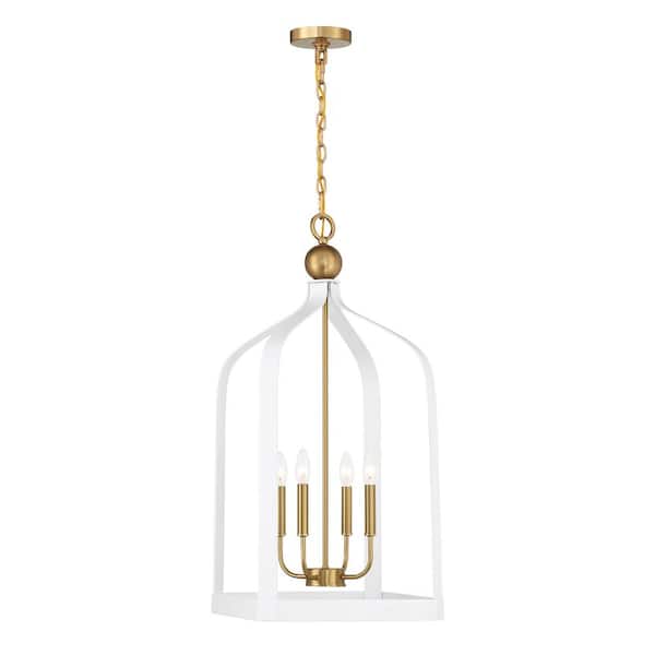 Savoy House Sheffield 60-Watt 4-Light White with Warm Brass Accents Pendant Light, No Bulbs Included