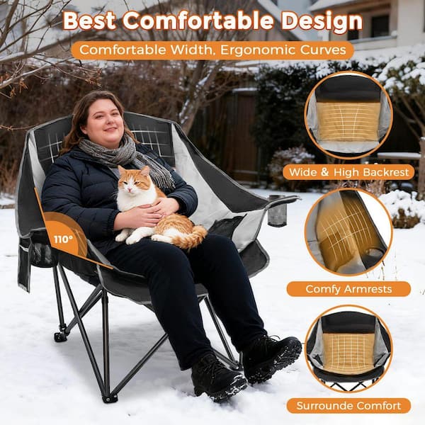 SEEUTEK Heated Camping Chair, Oversized Folding Chair with 3-Heat